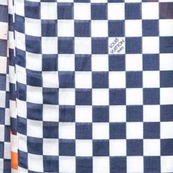 Louis Vuitton Blue & Orange Logo Printed Cotton & Silk Scarf 