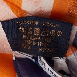 Louis Vuitton Blue & Orange Logo Printed Cotton & Silk Scarf 