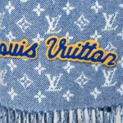 Louis Vuitton Blue Monogram Intarsia Wool Fringed Muffler 