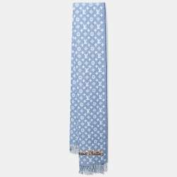 Louis Vuitton Blue Monogram Intarsia Wool Fringed Muffler 
