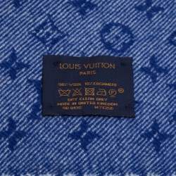 Louis Vuitton Blue Monogram Intarsia Wool Fringed Muffler 