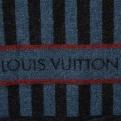 Louis Vuitton Blue & Red Striped Logo Intarsia Knit Wool Muffler 