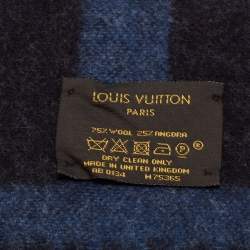 Louis Vuitton Blue & Red Striped Logo Intarsia Knit Wool Muffler 