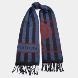 Louis Vuitton Blue & Red Striped Logo Intarsia Knit Wool Muffler 