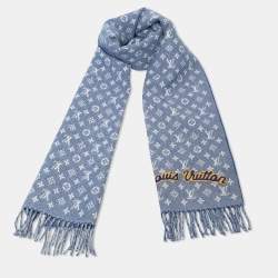 Louis Vuitton Blue Wool Cashmere Monogram Denimbellished City Scarf