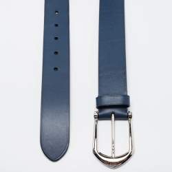Pre Owned Louis Vuitton Blue Leather Buckle Belt 100 CM