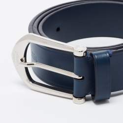 Pre Owned Louis Vuitton Blue Leather Buckle Belt 100 CM