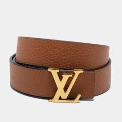 Pre Owned Louis Vuitton Black/Brown Leather LV Initiales Reversible Belt 105 CM