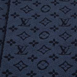 Louis Vuitton Navy Blue & Grey Logo Monogram Wool Scarf 