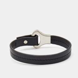 Louis Vuitton Black Leather Silver Tone Archive Bracelet