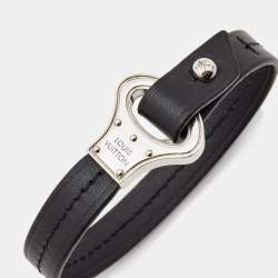 Louis Vuitton Black Leather Silver Tone Archive Bracelet
