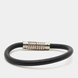 Louis Vuitton Digit Damier Ardoise Taiga Leather Silver Tone Bracelet 