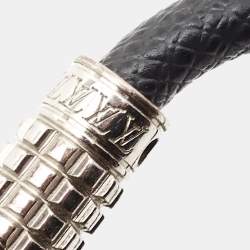 Louis Vuitton Digit Damier Ardoise Taiga Leather Silver Tone Bracelet 