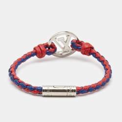 Louis Vuitton Circle Bicolor Leather Silver Tone Braided bracelet