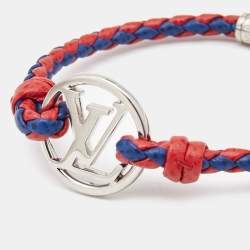Louis Vuitton Circle Bicolor Leather Silver Tone Braided bracelet