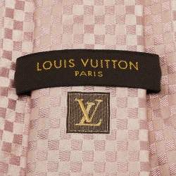 Pre Owned Louis Vuitton Light Pink Damier Checkerboard Pattern Silk Tie