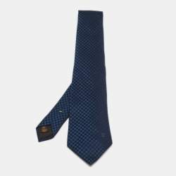 Louis Vuitton Navy Blue Two Tone Damier Silk Jacquard Tie