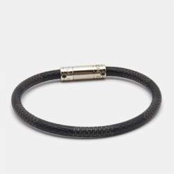Louis Vuitton Canvas Damier Ebene Keep It Canvas Silver Tone Bracelet