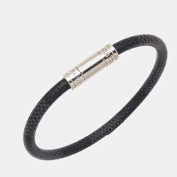 Louis Vuitton Canvas Damier Ebene Keep It Canvas Silver Tone Bracelet