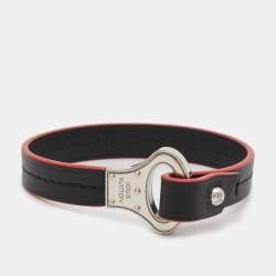 Louis Vuitton Black Leather Silver Tone Archive Bracelet