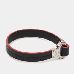 Louis Vuitton Black Leather Silver Tone Archive Bracelet