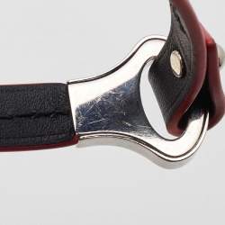 Louis Vuitton Black Leather Silver Tone Archive Bracelet