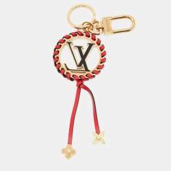 Pre Owned Louis Vuitton Gold Tone Red Leather & Enamel Logo Very Bag Charm & Key Chain