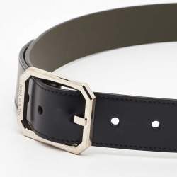 Pre Owned Louis Vuitton Black/Moss Green Leather Santur Reversible Belt 85 CM 