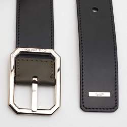 Pre Owned Louis Vuitton Black/Moss Green Leather Santur Reversible Belt 85 CM 