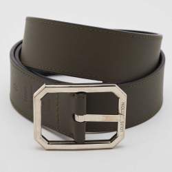 Pre Owned Louis Vuitton Black/Moss Green Leather Santur Reversible Belt 85 CM 