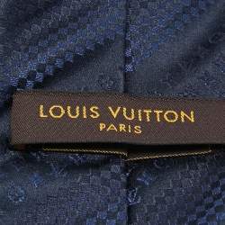 Pre Owned Louis Vuitton Navy Blue Diagonal Monogram Patterned Silk Traditional Tie