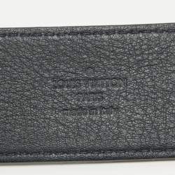 Pre Owned Louis Vuitton Navy Blue Monogram Canvas and Leather Reverso Striped Belt 95 CM
