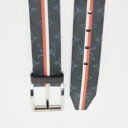 Pre Owned Louis Vuitton Navy Blue Monogram Canvas and Leather Reverso Striped Belt 95 CM