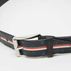 Pre Owned Louis Vuitton Navy Blue Monogram Canvas and Leather Reverso Striped Belt 95 CM