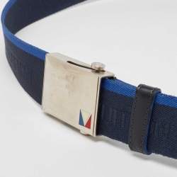 Pre Owned Louis Vuitton Navy Blue Canvas and Leather Buckle Belt 100CM