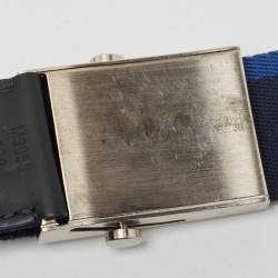 Pre Owned Louis Vuitton Navy Blue Canvas and Leather Buckle Belt 100CM