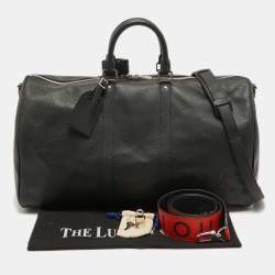 Pre Owned Louis Vuitton Black Leather Leather Keepall Bandoulière 50 Bag