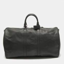 Pre Owned Louis Vuitton Black Leather Leather Keepall Bandoulière 50 Bag