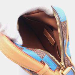 Louis Vuitton Blue Brown Coated Canvas Leather Damier Chess Handbag