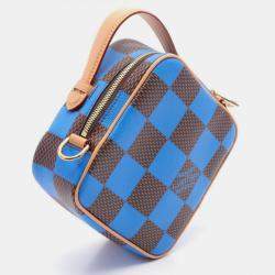 Louis Vuitton Blue Brown Coated Canvas Leather Damier Chess Handbag