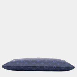 Pre Owned Louis Vuitton Gray Blue & Sky Blue Leather Discovery Pochette Clutch Bag