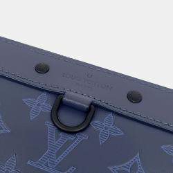 Pre Owned Louis Vuitton Gray Blue & Sky Blue Leather Discovery Pochette Clutch Bag