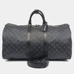 Louis Vuitton Black Leather Bandouliere Eclipse Keepall 55 bag