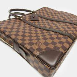  Louis Vuitton Brown Damier Ebene Canvas Voyage Document Bag 