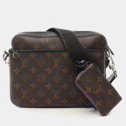 Louis Vuitton Trio Shoulder Bag Coated Canvas Leather Monogram Macassar Brown Black Purple