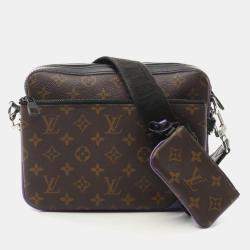 Louis Vuitton Trio Shoulder Bag Coated Canvas Leather Monogram Macassar Brown Black Purple