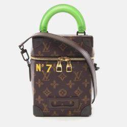 Louis Vuitton Vertical Box Trunk Monogram Handbag Coated Canvas Leather Brown Green