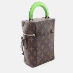 Louis Vuitton Vertical Box Trunk Monogram Handbag Coated Canvas Leather Brown Green
