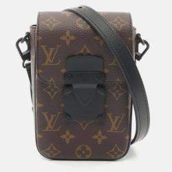 Louis Vuitton S-Lock Vertical Wearable Wallet Shoulder Bag Coated Canvas Leather Monogram Macassar Brown Black
