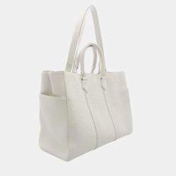 Pre Owned Louis Vuitton Sac Plat 24H White Taurillon Leather Tote Bag